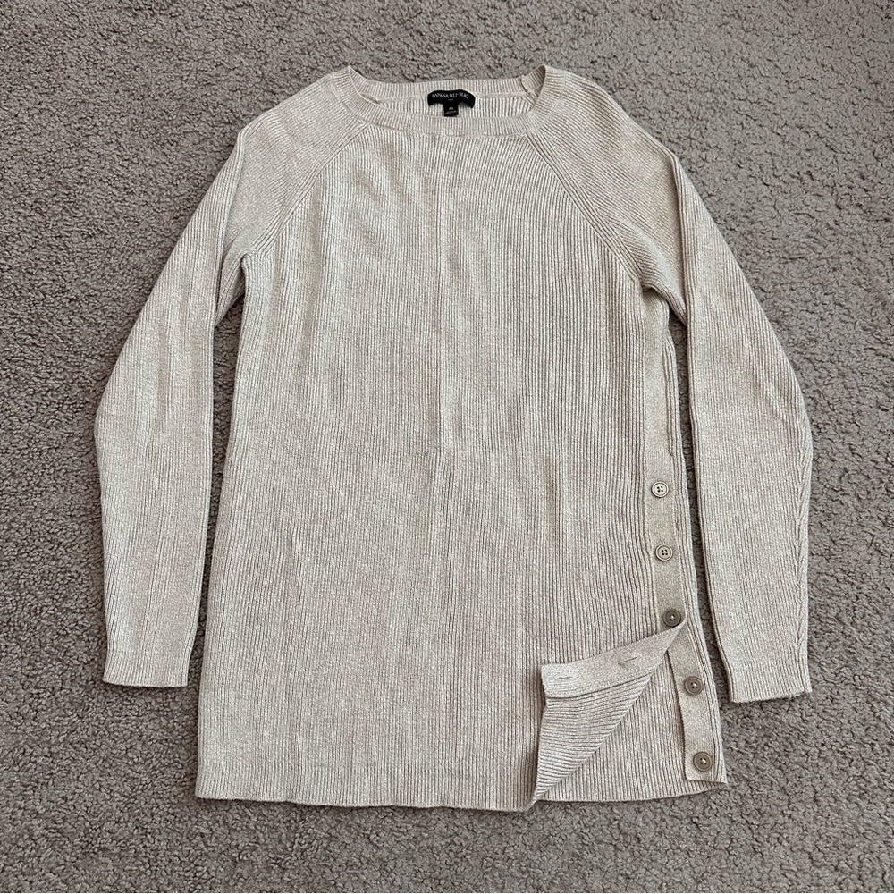 Banana Republic Factory Sweater Long Sleeve Beige Ribbed Knit Crewneck Womens M